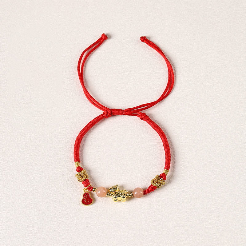 Buddha Stones Year Of The Horse Copper Sun Stone White Agate Red String Luck Bracelet - image 1