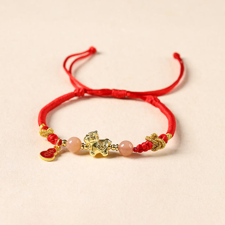Buddha Stones Year Of The Horse Copper Sun Stone White Agate Red String Luck Bracelet - Copper Sun Stone(Wrist Circumference: 13-24 cm) - image 0