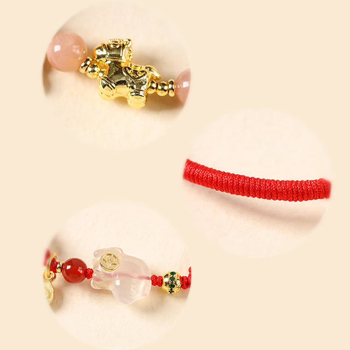 Buddha Stones Year Of The Horse Copper Sun Stone White Agate Red String Luck Bracelet - image 18