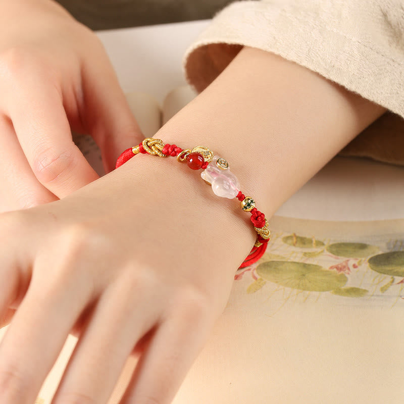 Buddha Stones Year Of The Horse Copper Sun Stone White Agate Red String Luck Bracelet - image 14