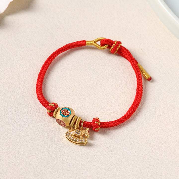 Buddha Stones Year Of The Horse Copper Red String Fu Character Lotus Luck Bracelet - Copper Fu Character(Wrist Circumference: 13-24 cm) - image 10