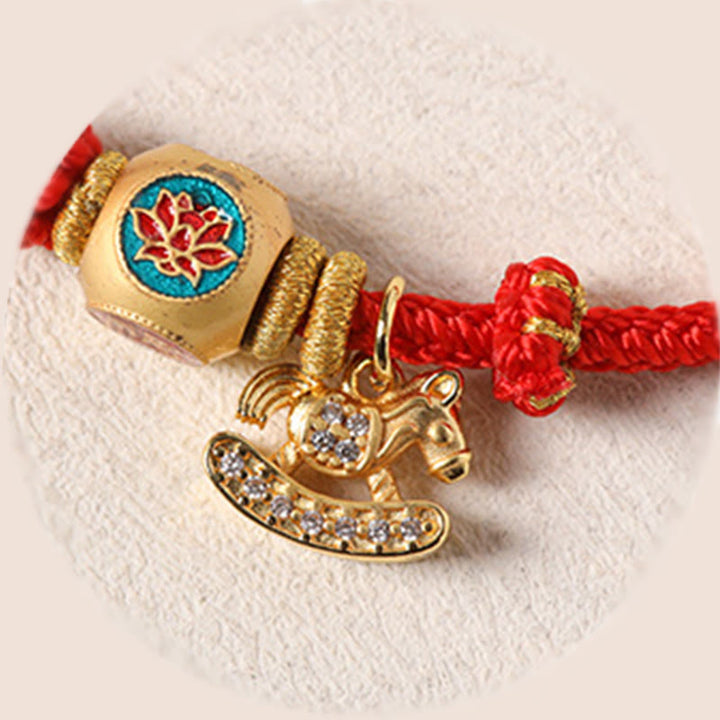 Buddha Stones Year Of The Horse Copper Red String Fu Character Lotus Luck Bracelet - image 14