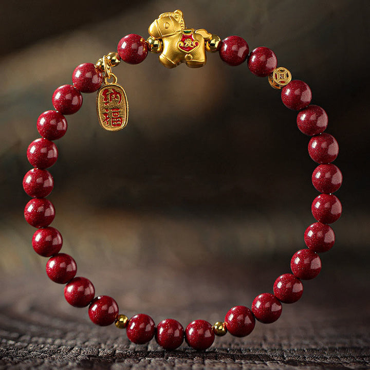 Buddha Stones Year Of The Horse Cinnabar Blessing Bracelet - Cinnabar(Bead Size:6mm) - 17cm - image 1