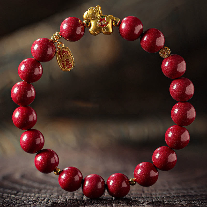 Buddha Stones Year Of The Horse Cinnabar Blessing Bracelet - Cinnabar(Bead Size:10mm) - 17cm - image 10