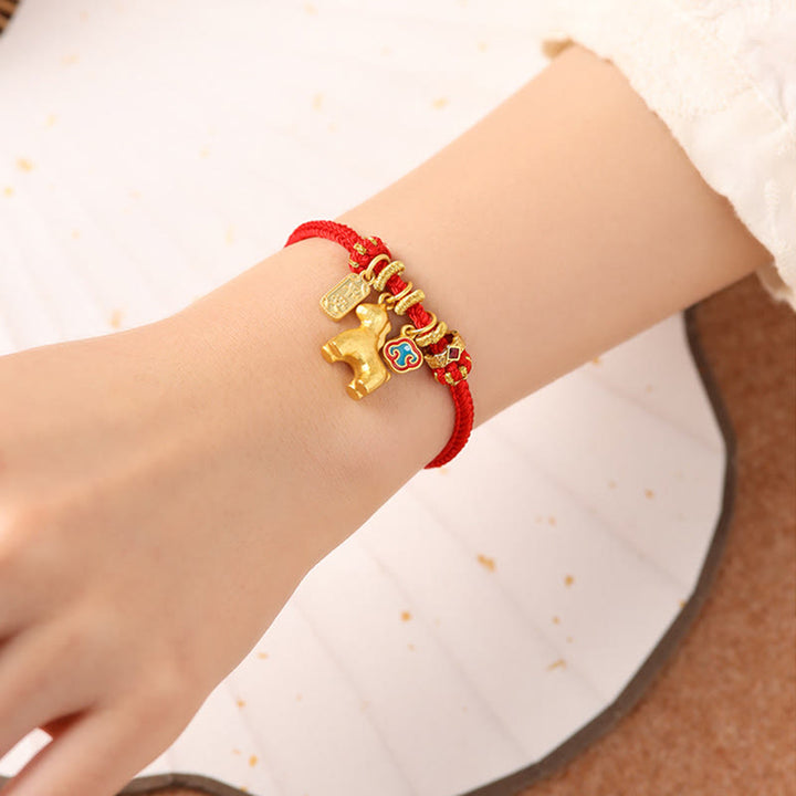 Buddha Stones Year Of The Horse Copper Red String Fu Character Lotus Luck Bracelet - image 3