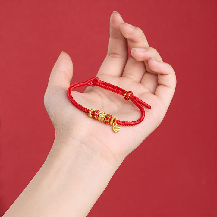 Buddha Stones Om Mani Padme Hum Fu Character Copper Red String Luck Bracelet - image 14