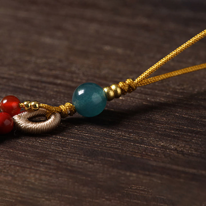 Buddha Stones Year of the Horse Copper Cinnabar Blue Chalcedony Red Agate Liuli Luck Phone Hanging Decoration - image 9