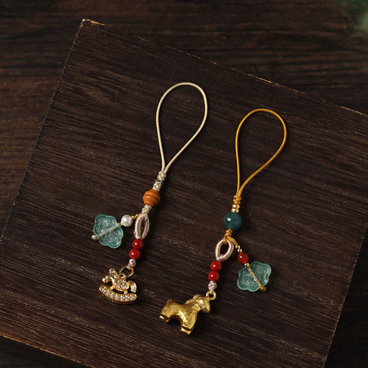 Buddha Stones Year of the Horse Copper Cinnabar Blue Chalcedony Red Agate Liuli Luck Phone Hanging Decoration - image 18