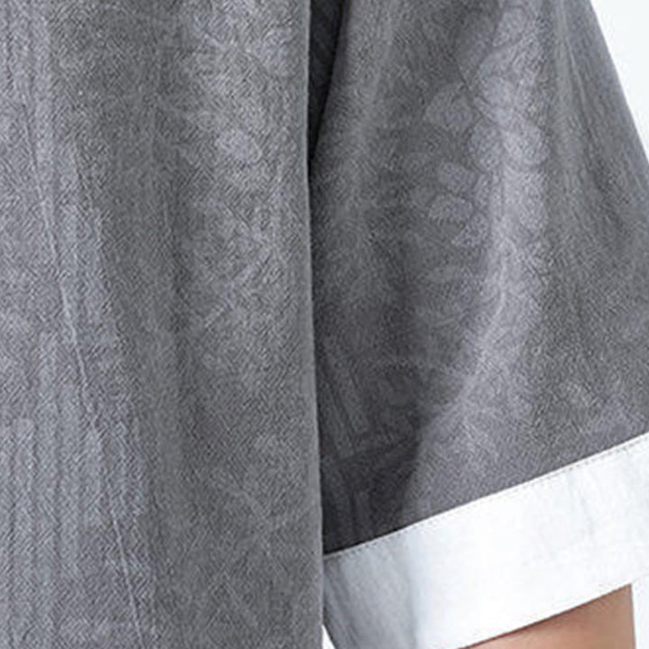 Buddha Stones Summer Flowers Grass Pattern Tang Suit Men's Frog-Button Half Sleeve Cotton Shirt With Pockets - image 8