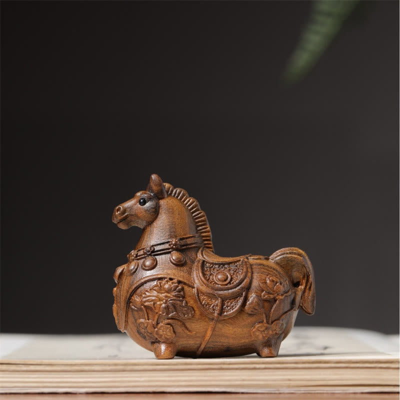 Buddha Stones Mini Year of the Horse Lotus Ebony Linden Wood Green Sandalwood Decoration 5.5*5*3.2cm - image 12