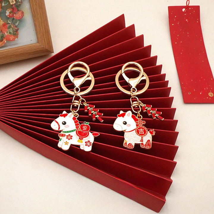 Buddha Stones "Hoping You Have a Joyful Year" Year of the Horse Ingot Red Firecrackers Alloy Key Chain Includes Gift Message Card - image 28