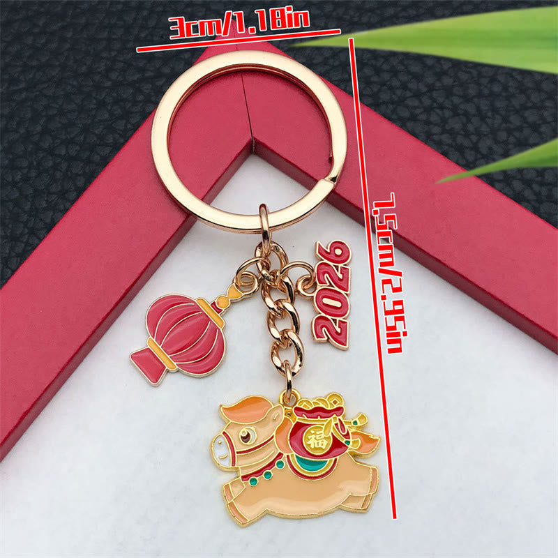 Buddha Stones "Hoping You Have a Joyful Year" Year of the Horse Lantern Copper Coin Fu Character Lucky Money Bag Alloy Key Chain Includes Gift Message Card - image 17