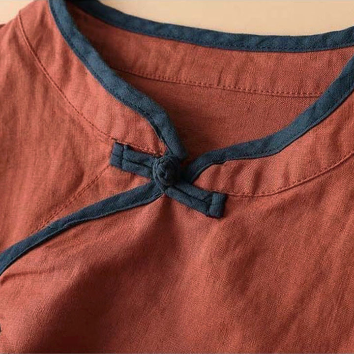 Buddha Stones Retro Flower Embroidery Design Long Sleeve Cotton Linen Women's Shirt - image 2