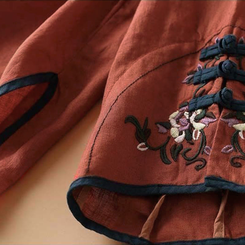 Buddha Stones Retro Flower Embroidery Design Long Sleeve Cotton Linen Women's Shirt - image 6