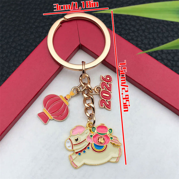 Buddha Stones "Hoping You Have a Joyful Year" Year of the Horse Lantern Fu Character Glutinous Rice Balls Bowl Gourd Alloy Key Chain Includes Gift Message Card - image 15