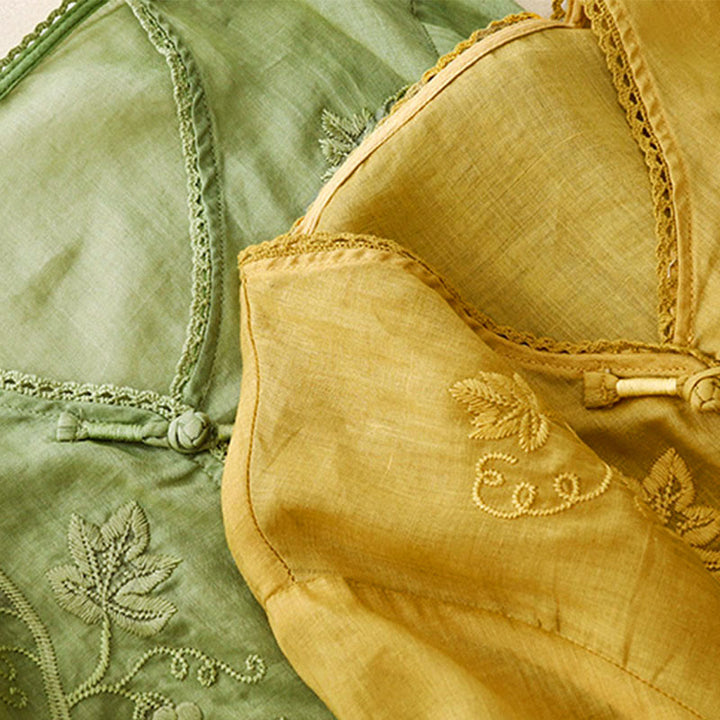 Buddha Stones Embroidered Grapes Pattern Lace Design Frog-Button Three Quarter Sleeve Women's Cotton Shirt - image 16