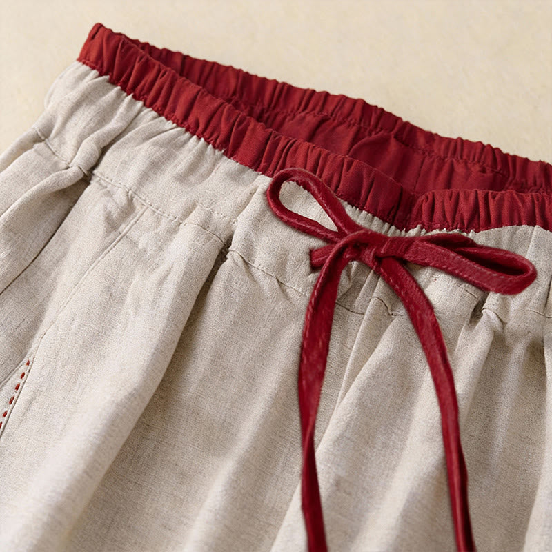 Buddha Stones Commute Color Blocking Design Women's Harem 7-8 Length Pants With Pockets - image 2
