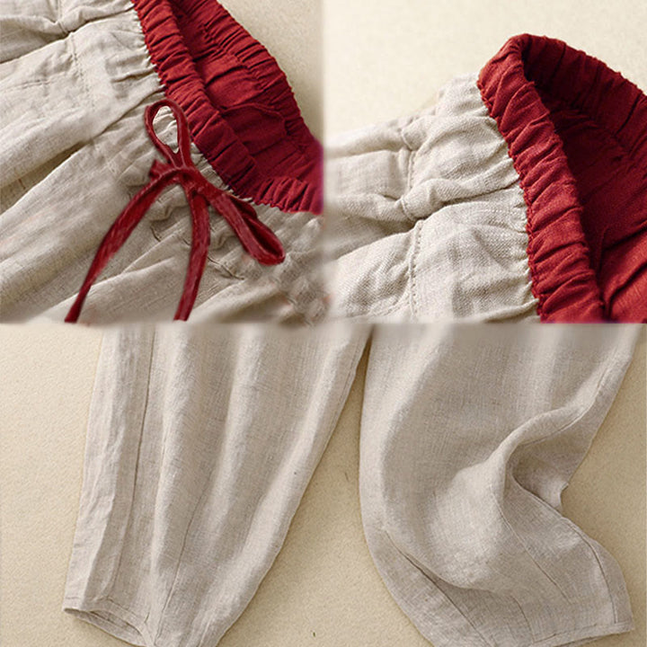 Buddha Stones Commute Color Blocking Design Women's Harem 7-8 Length Pants With Pockets - image 7