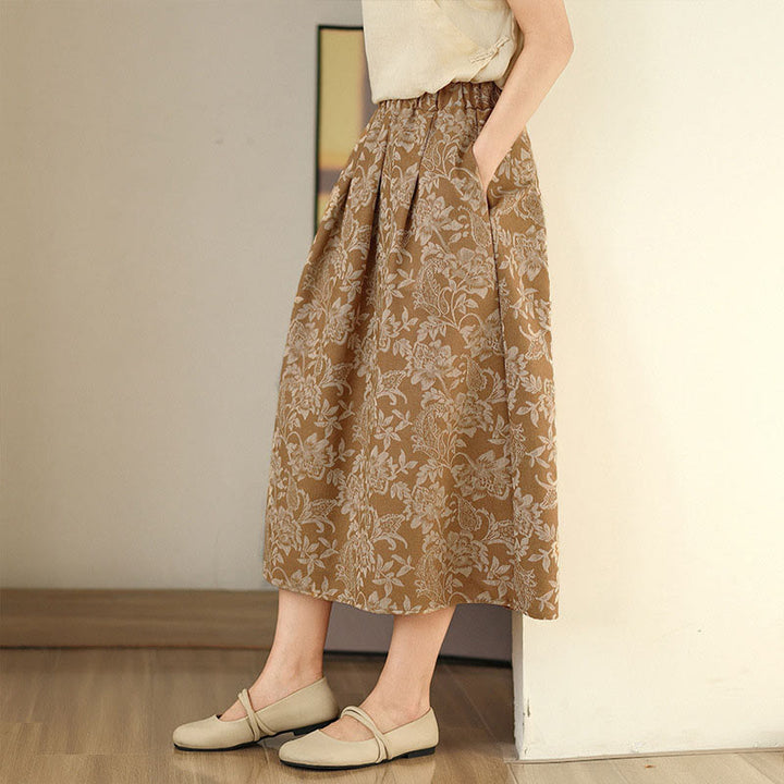Buddha Stones Printing Flower Paisley Pattern A-line Elastic Waist Cotton Women's Skirt With Pockets - image 12