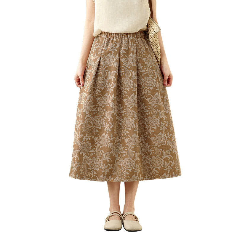 Buddha Stones Printing Flower Paisley Pattern A-line Elastic Waist Cotton Women's Skirt With Pockets - image 14