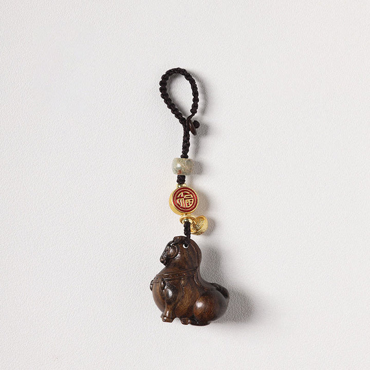 Buddha Stones Year Of The Horse Fu Character Small Leaf Red Sandalwood Various Sandalwood Balance Key Chain - Ebony - image 11