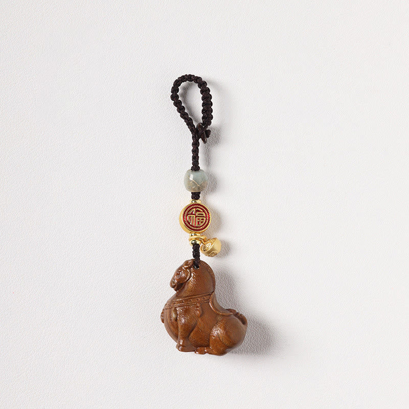 Buddha Stones Year Of The Horse Fu Character Small Leaf Red Sandalwood Various Sandalwood Balance Key Chain - Green Sandalwood - image 16