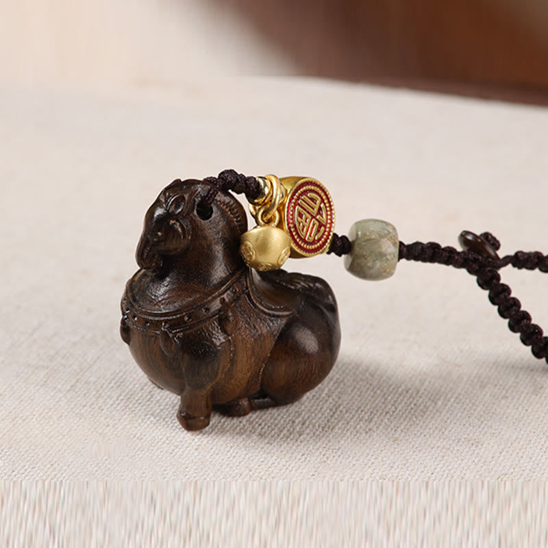 Buddha Stones Year Of The Horse Fu Character Small Leaf Red Sandalwood Various Sandalwood Balance Key Chain - image 13