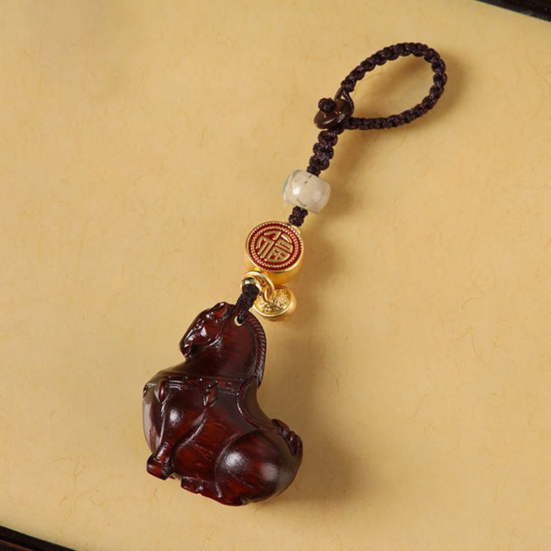 Buddha Stones Year Of The Horse Fu Character Small Leaf Red Sandalwood Various Sandalwood Balance Key Chain - image 1