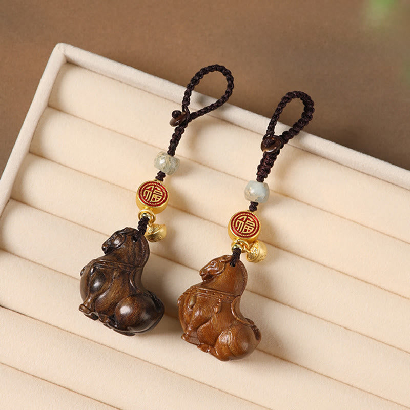 Buddha Stones Year Of The Horse Fu Character Small Leaf Red Sandalwood Various Sandalwood Balance Key Chain - image 21