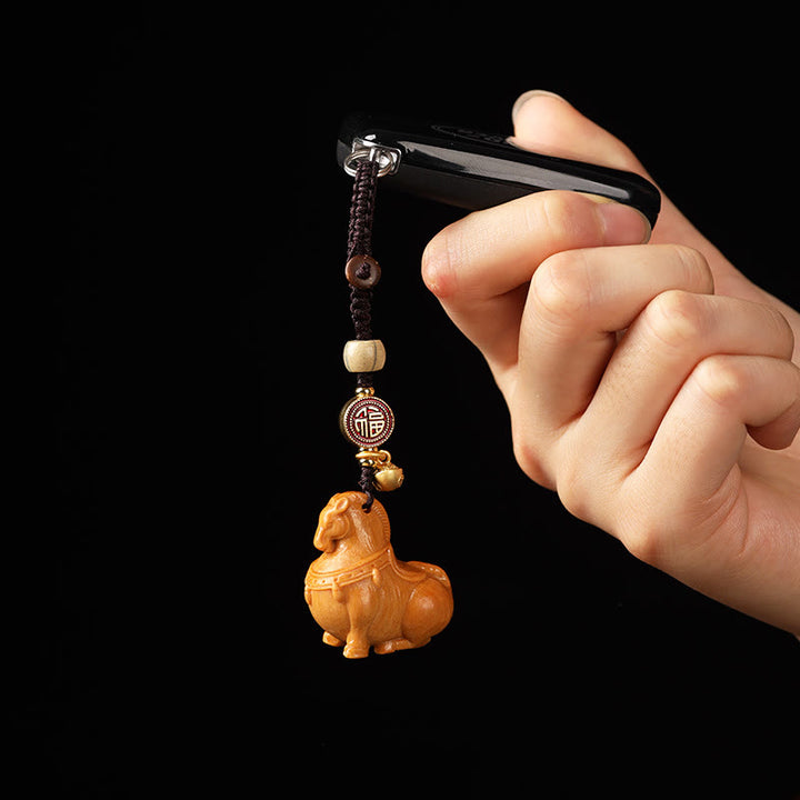 Buddha Stones Year Of The Horse Fu Character Small Leaf Red Sandalwood Various Sandalwood Balance Key Chain - image 8