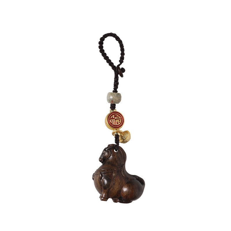 Buddha Stones Year Of The Horse Fu Character Small Leaf Red Sandalwood Various Sandalwood Balance Key Chain - image 14