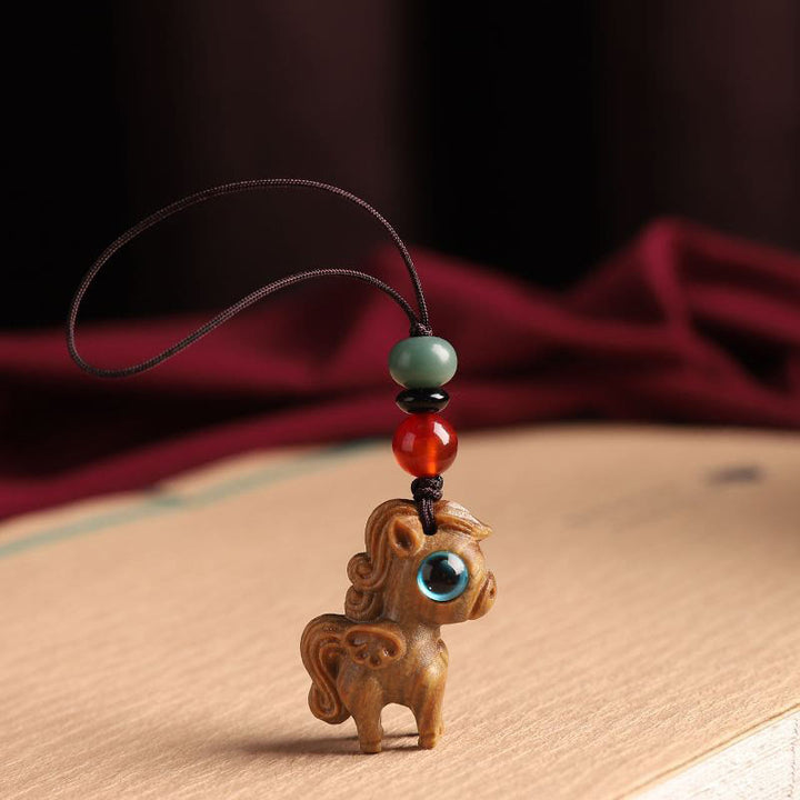 Buddha Stones Year Of The Horse Small Leaf Red Sandalwood Green Sandalwood Relaxation Key Chain - Green Sandalwood Hanging Decoration - image 5