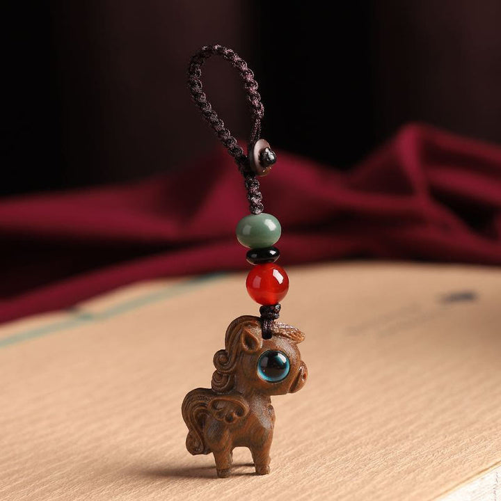 Buddha Stones Year Of The Horse Small Leaf Red Sandalwood Green Sandalwood Relaxation Key Chain - Green Sandalwood Key Chain - image 4