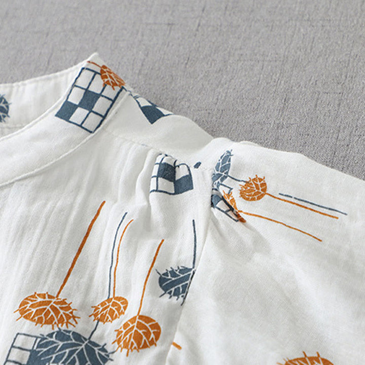 Buddha Stones Printed Half Button DesignThree Quarter Gathered Sleeve Women's Cotton Shirt - image 4