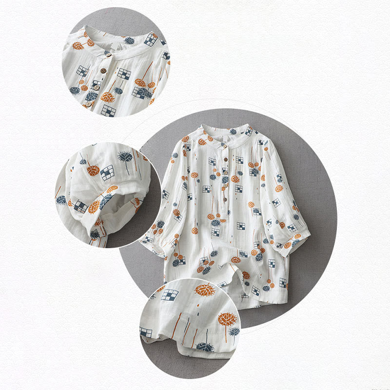 Buddha Stones Printed Half Button DesignThree Quarter Gathered Sleeve Women's Cotton Shirt - image 10