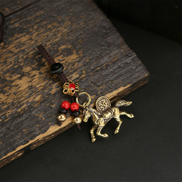 Buddha Stones Year Of The Horse Copper Brass Five-emperor Coins Pixiu Ward Off Evil Spirits Key Chain - Peach Blossom Horse - image 6