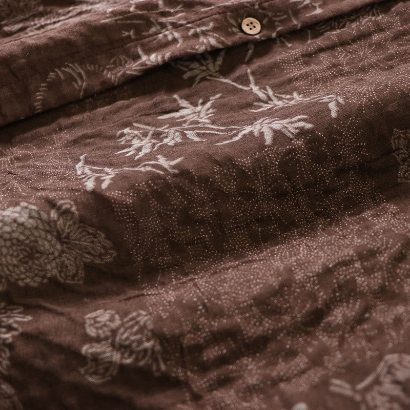 Buddha Stones Commute Bamboo Floral Pattern Long Sleeve Buttons Women's Cotton Midi Dress With Pockets - image 13