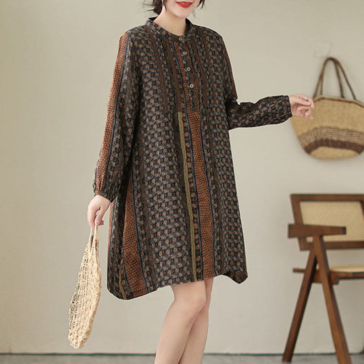 Buddha Stones Retro Printed Floral Women's Accordion Pleats Design Long Sleeve Shirt With Pockets - image 4