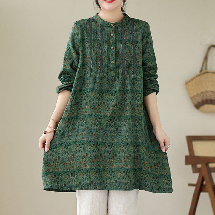 Buddha Stones Retro Printed Floral Women's Accordion Pleats Design Long Sleeve Shirt With Pockets - image 18