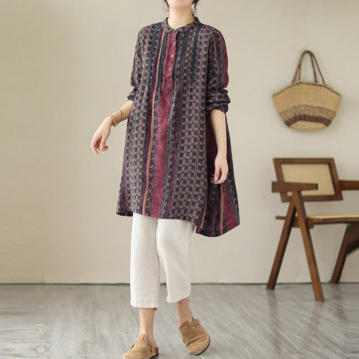 Buddha Stones Retro Printed Floral Women's Accordion Pleats Design Long Sleeve Shirt With Pockets - image 14