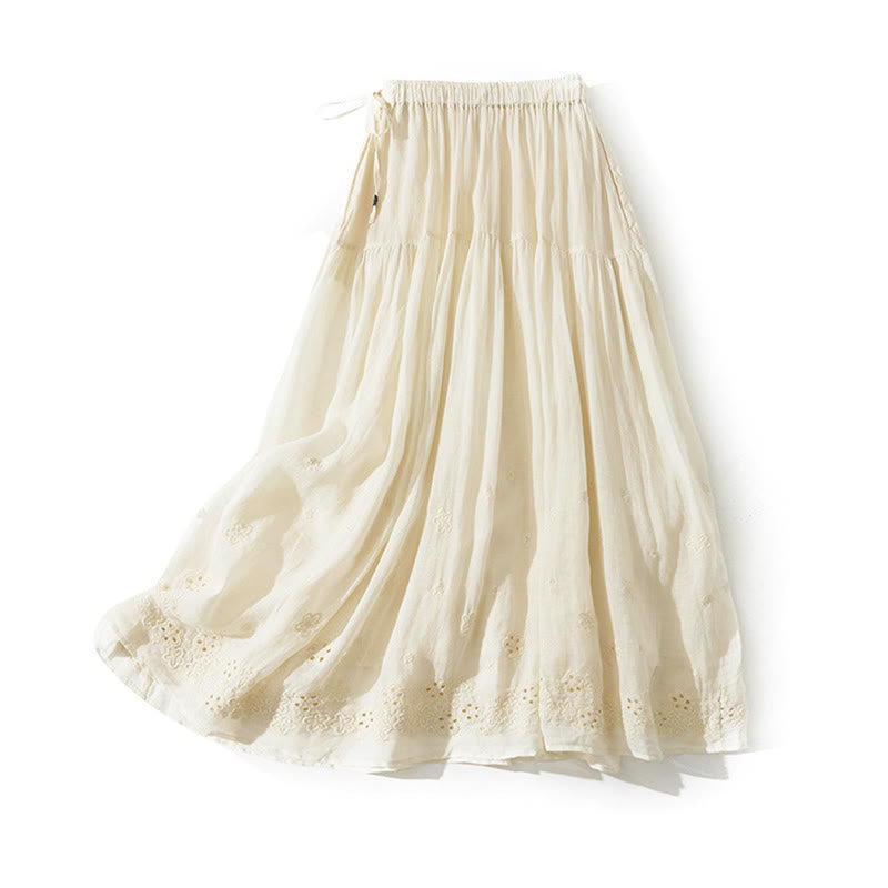 Buddha Stones Embroidery Hollow Design A-line Drawstring High Waist Women's Skirt With Pockets - image 14