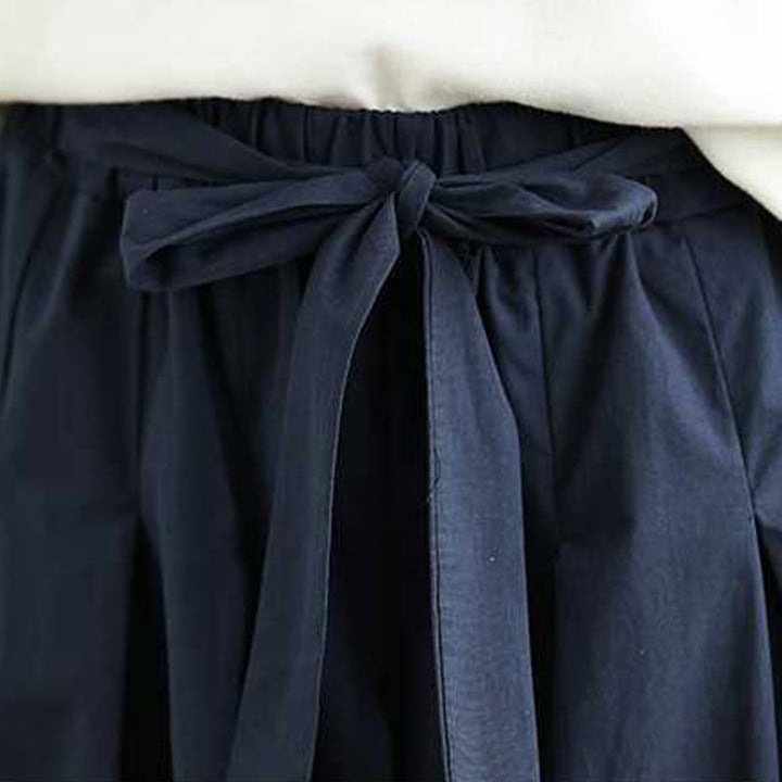 Buddha Stones Darkblue Plain Lace-up Design Women's Wide Leg Elastic Waist Pants With Pockets - image 10