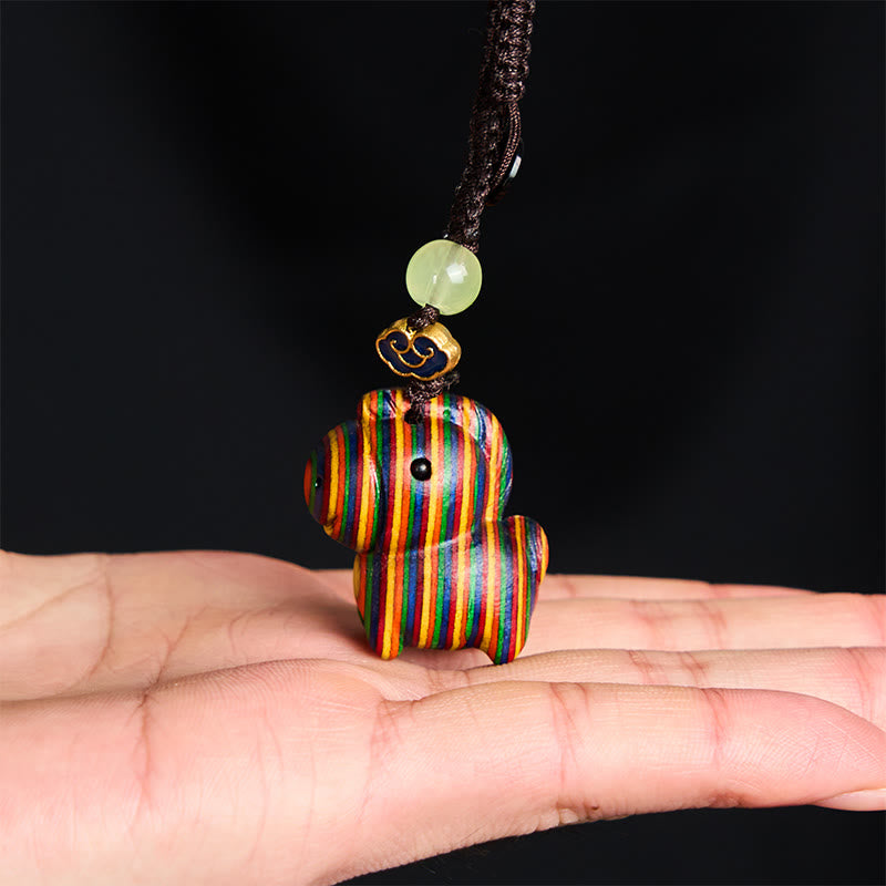 Buddha Stones "Hoping You Have a Joyful Year" Year of the Horse Rainbow Eucalyptus Small Leaf Red Sandalwood Key Chain Includes Gift Message Card - image 12