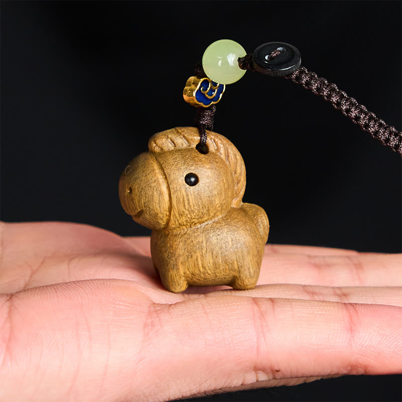 Buddha Stones "Hoping You Have a Joyful Year" Year of the Horse Rainbow Eucalyptus Small Leaf Red Sandalwood Key Chain Includes Gift Message Card - image 3