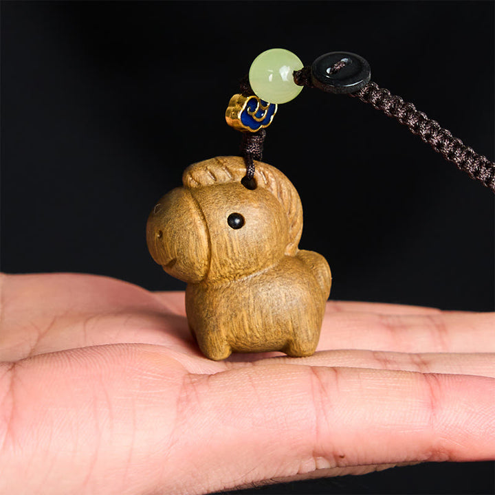 Buddha Stones "Hoping You Have a Joyful Year" Year of the Horse Rainbow Eucalyptus Small Leaf Red Sandalwood Key Chain Includes Gift Message Card - image 3