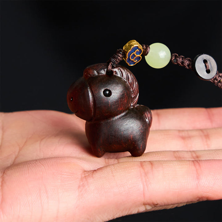 Buddha Stones "Hoping You Have a Joyful Year" Year of the Horse Rainbow Eucalyptus Small Leaf Red Sandalwood Key Chain Includes Gift Message Card - image 18