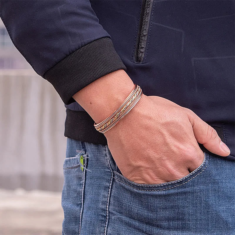 Buddha Stones Retro Open Twisted Copper Balance Luck Cuff Bracelet Bangle - image 5