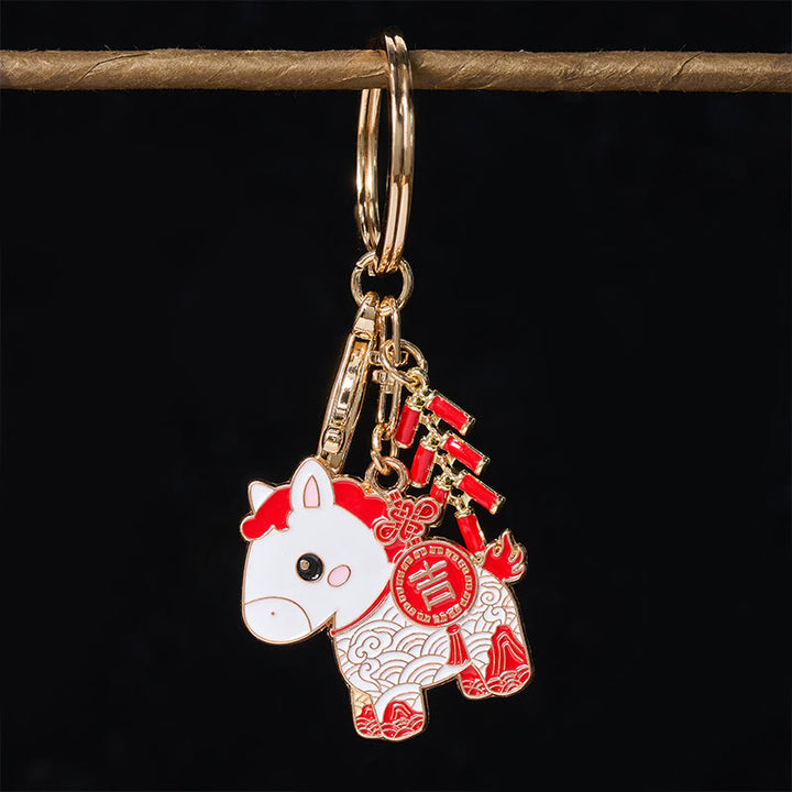 Buddha Stones "Hoping You Have a Joyful Year" Year of the Horse Ingot Red Firecrackers Alloy Key Chain Includes Gift Message Card - image 15