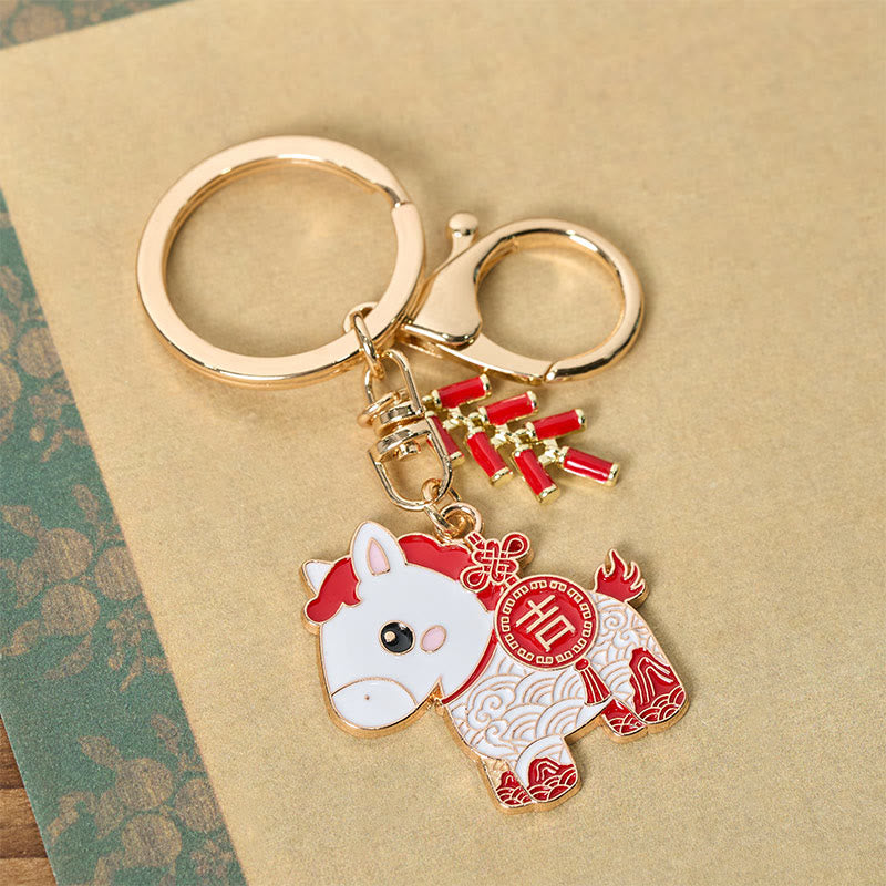Buddha Stones "Hoping You Have a Joyful Year" Year of the Horse Ingot Red Firecrackers Alloy Key Chain Includes Gift Message Card - image 13