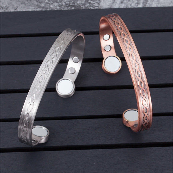 Buddha Stones Interwoven Loop Pattern Copper Balance Luck Open Cuff Bracelet Bangle - image 11